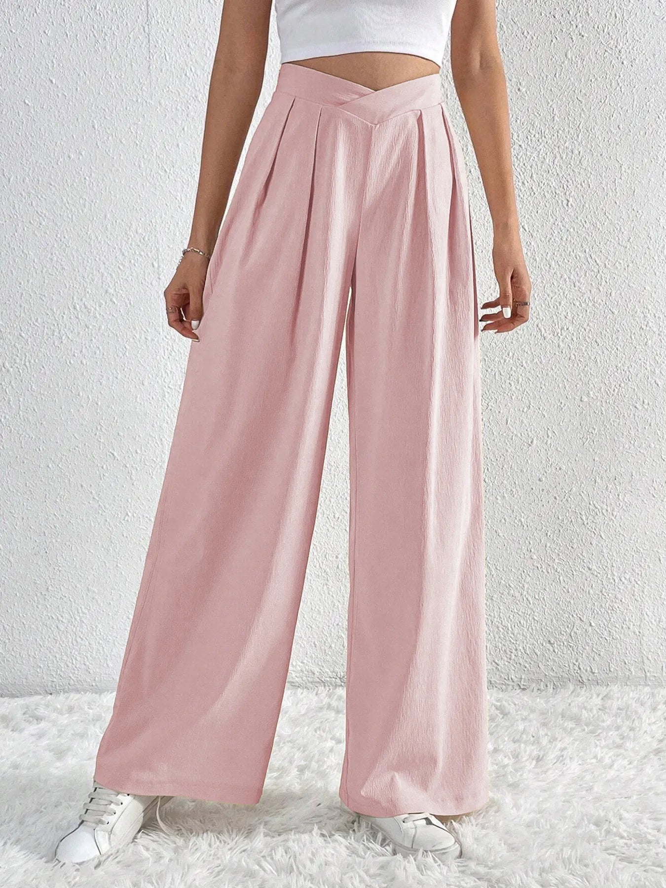 V-Waisted Ruched Front Wide Leg Pants 