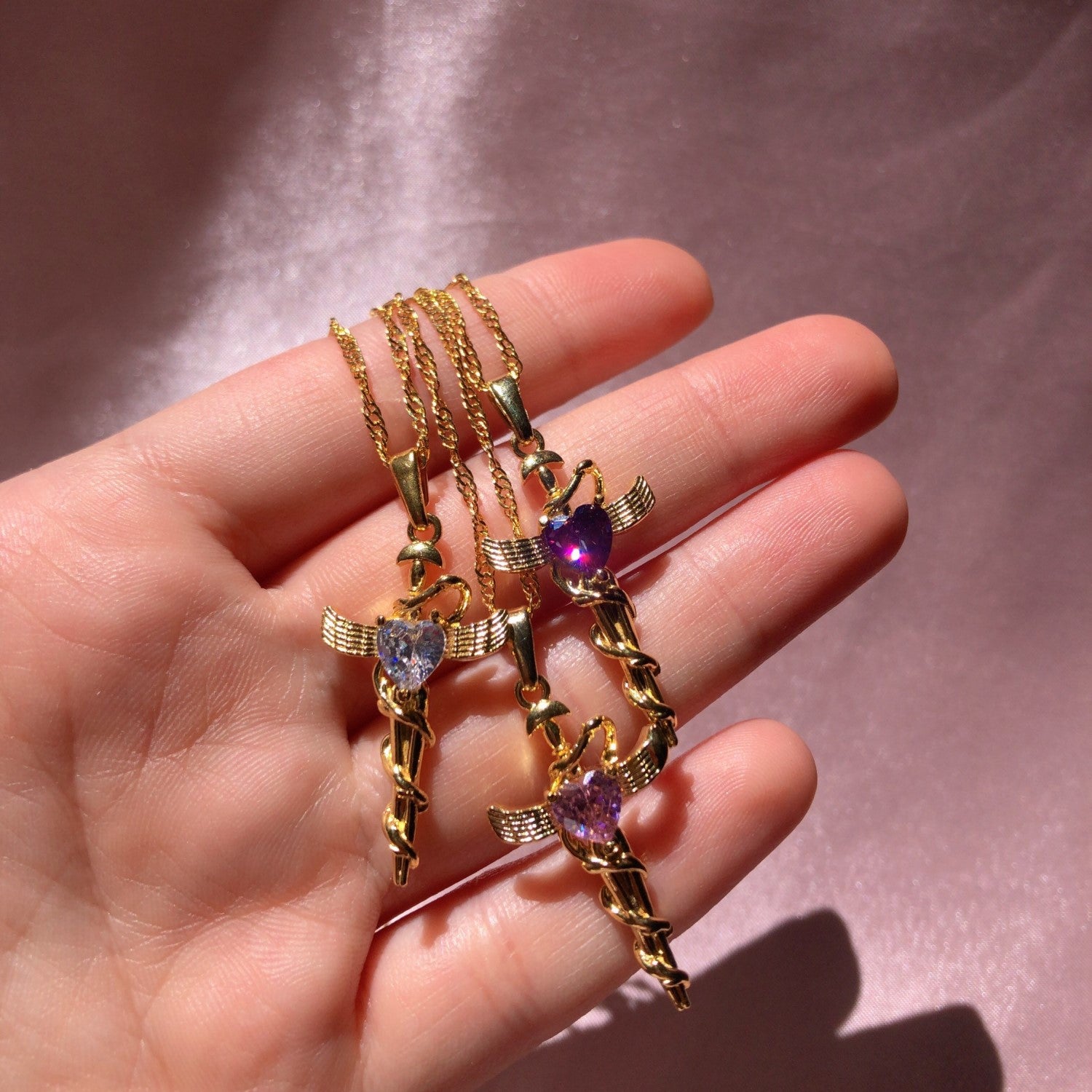 Copper Zircon Cross Pendant Necklace 