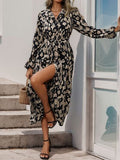Perfee Printed Long Sleeve Midi Dress Dresses