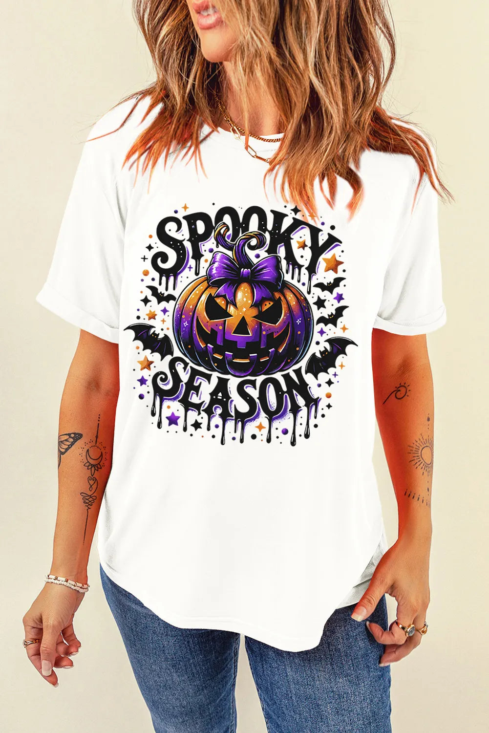 Full Size Jack-O'-Lantern Graphic Round Neck Short Sleeve T-Shirt 