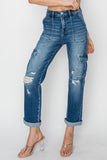 RISEN Full Size High Rise Cargo Ankle Roll Up Straight Jeans 