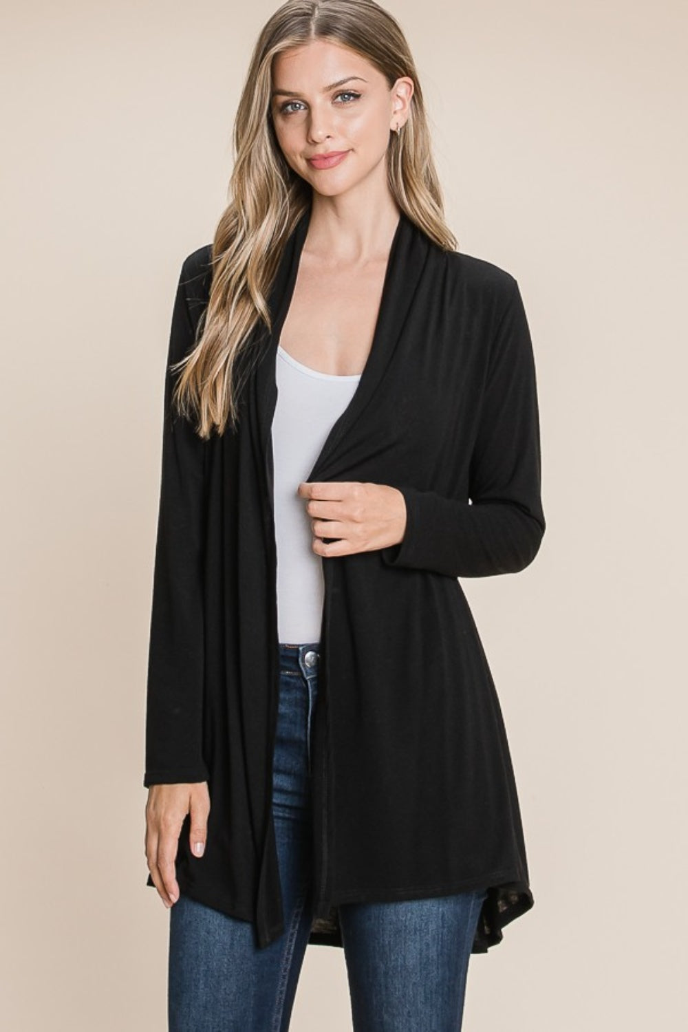 BOMBOM Open Front Long Sleeve Cardigan 