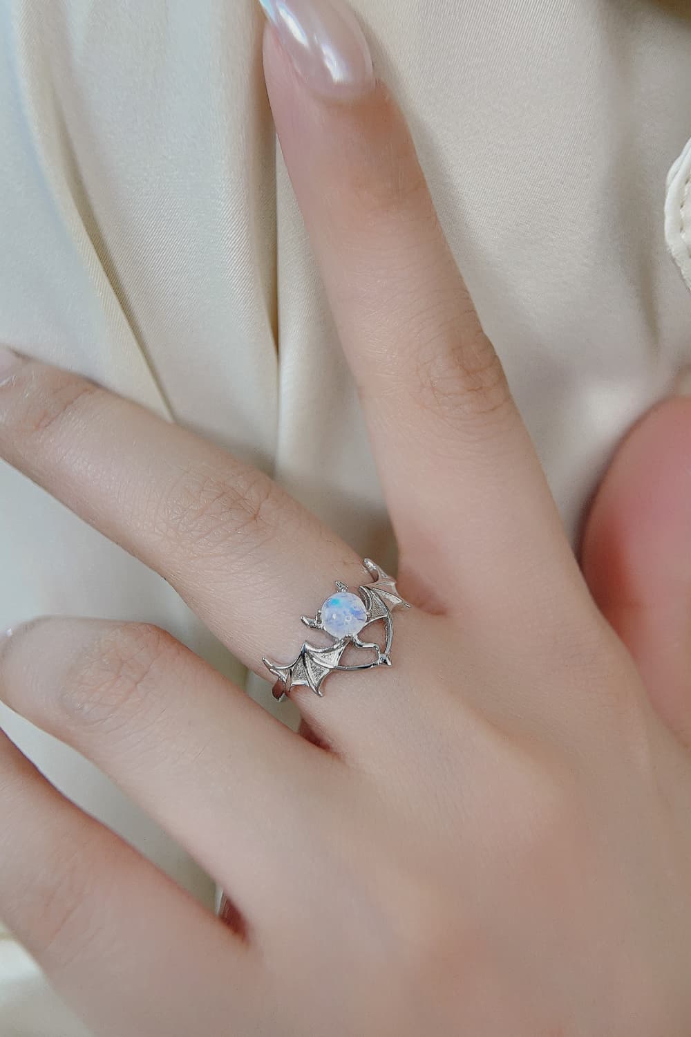 Moonstone Bat 925 Sterling Silver Ring 