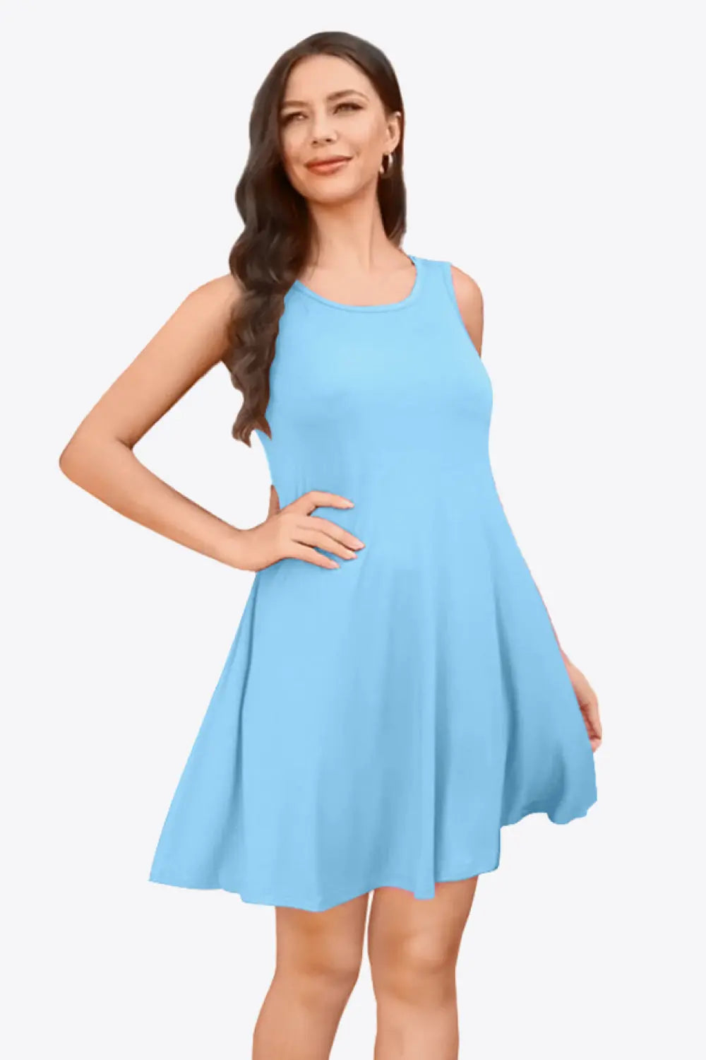 Full Size Round Neck Sleeveless Dress with Pockets 