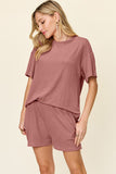 Double Take Full Size Round Neck Short Sleeve T-Shirt and Shorts Set 
