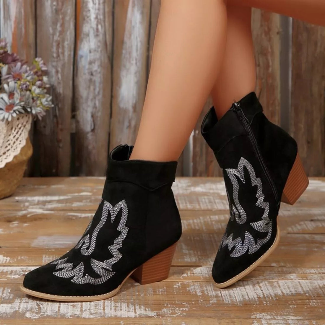 Point Toe Block Heels Boots 