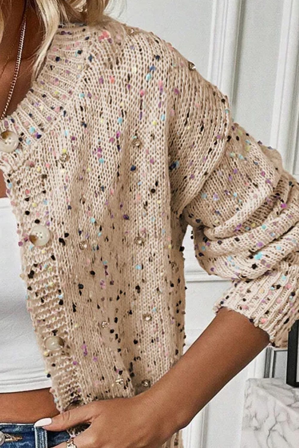 Confetti Button Up Long Sleeve Cardigan 