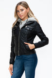 YMI Removable Faux Layered Multi-Pocket Jacket with Fuzzy Hood 