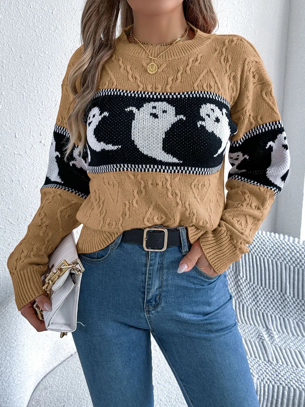 Ghost Round Neck Long Sleeve Sweater 
