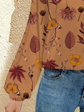 FAM-FAM Printed Notched Long Sleeve Blouse 