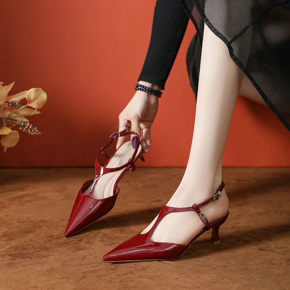 Point Toe Flare Heel Slingback Pumps 