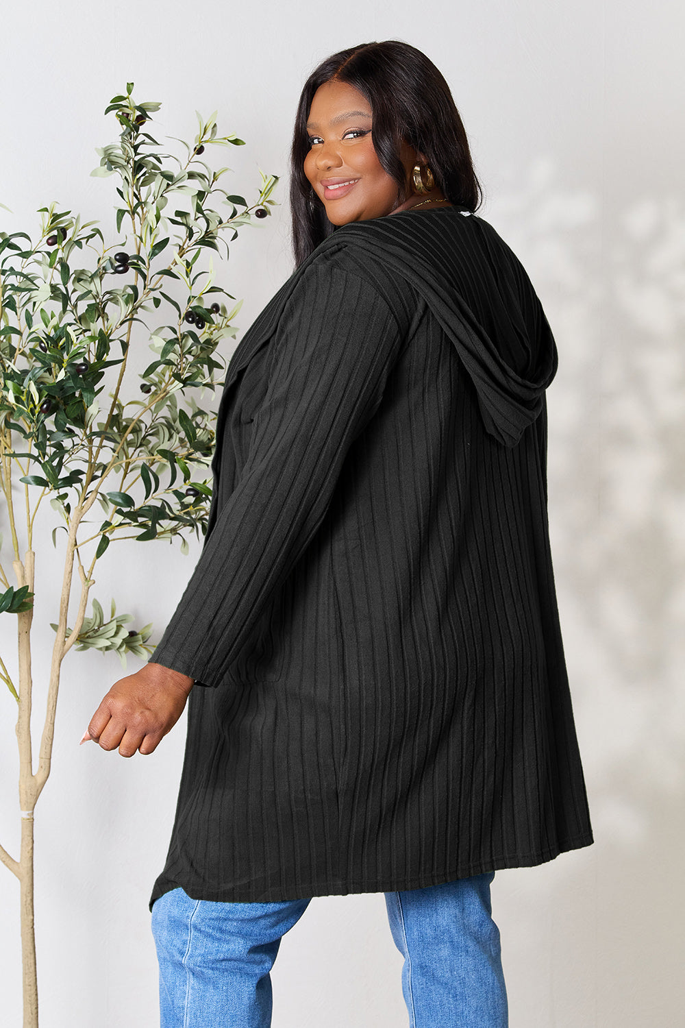 Basic Bae Full Size Hooded Sweater Cardigan 