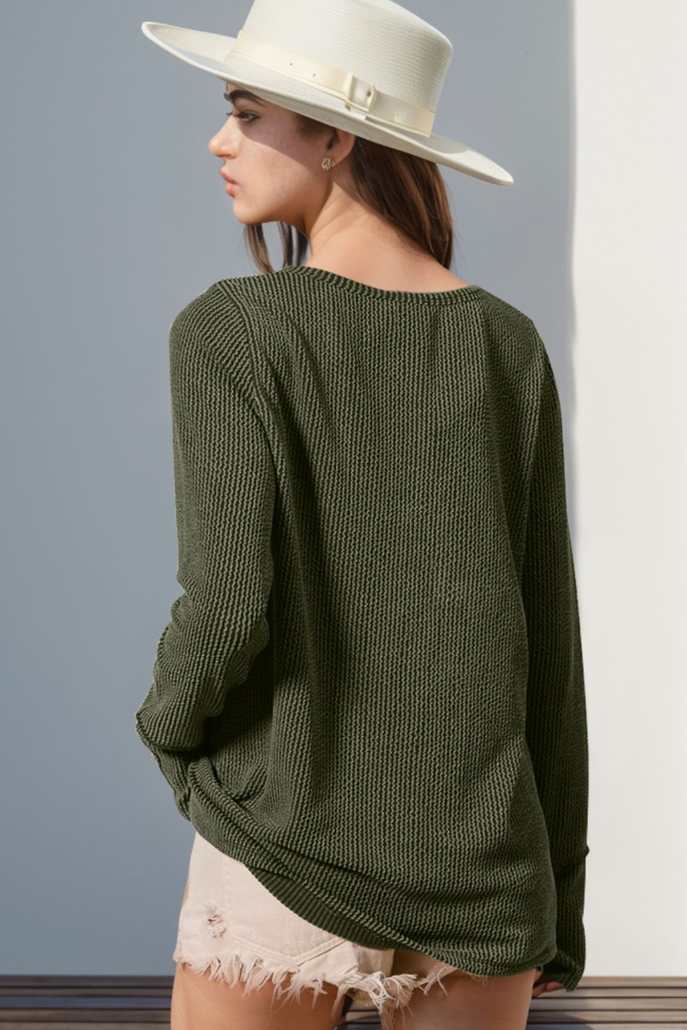 Double Take Full Size Notched Thumbhole Long Sleeve T-Shirt 