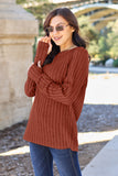 Basic Bae Full Size Ribbed Round Neck Long Sleeve Knit Top 