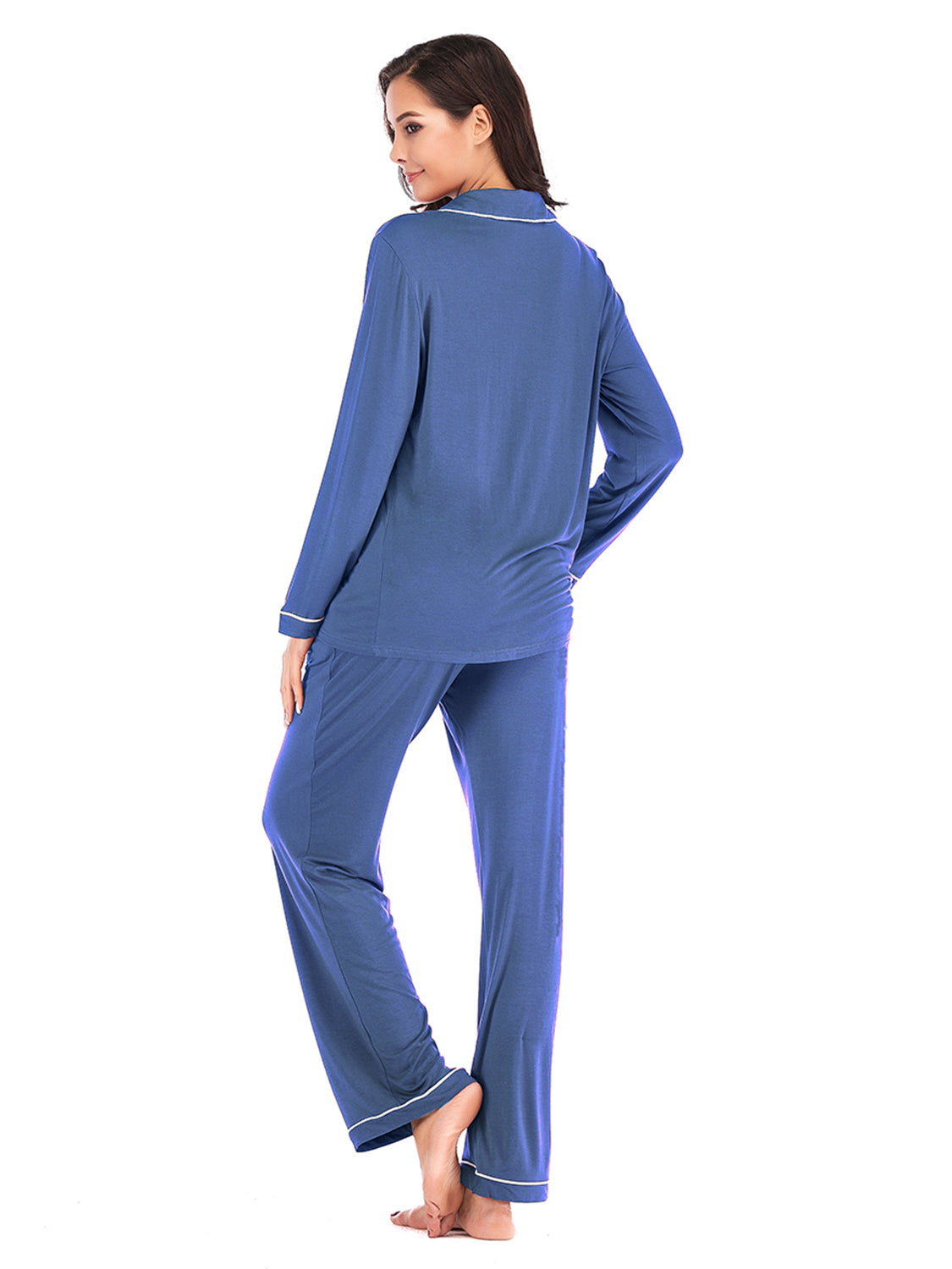 Collared Neck Long Sleeve Loungewear Set with Pockets Lingerie & Nightwear