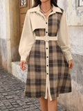 Plaid Button Up Long Sleeve Shirt Dress 