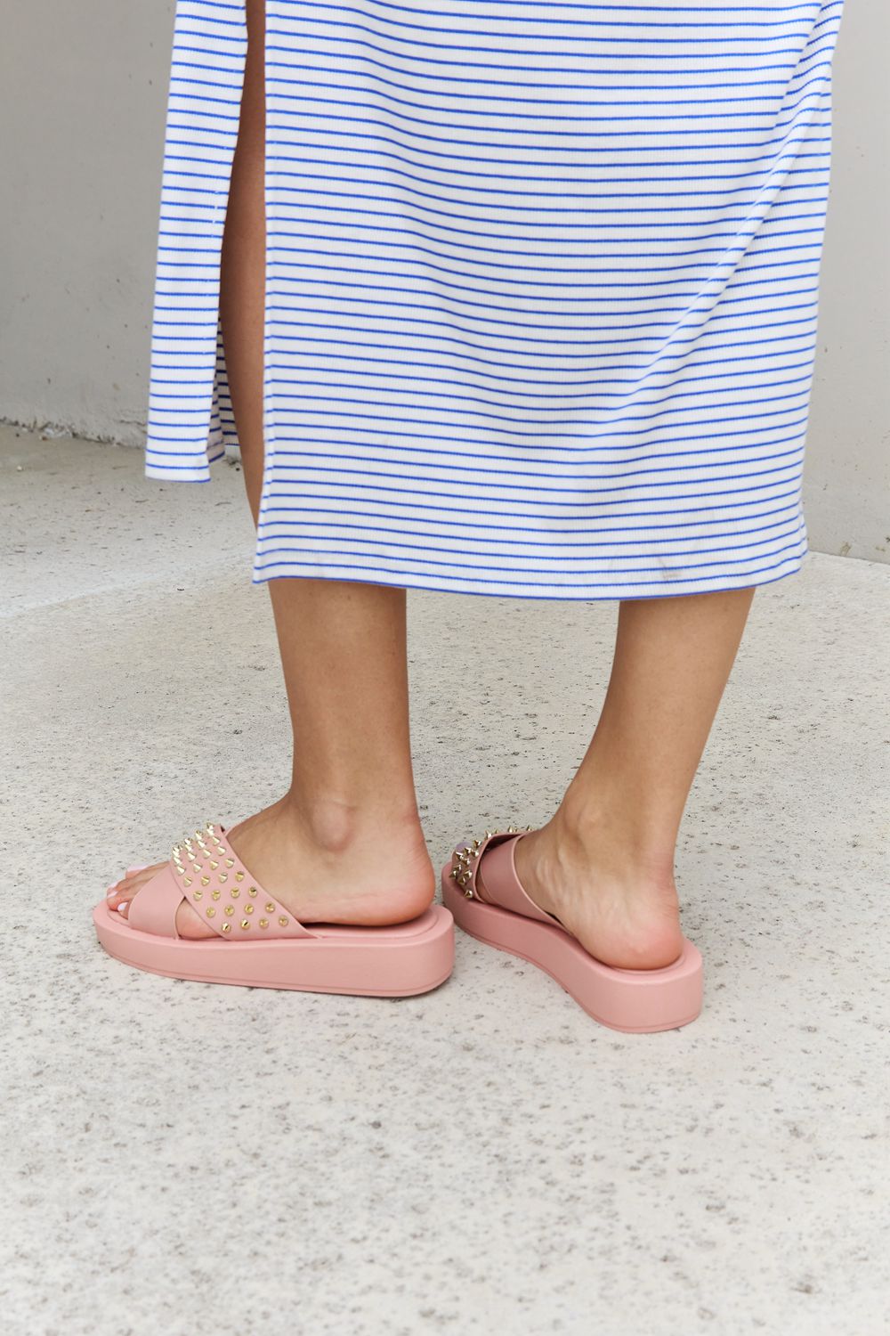 Forever Link Studded Cross Strap Sandals in Blush Footwear