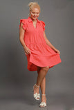 Umgee Full Size Johnny Collar Ruffle Cap Sleeve Tiered Dress Plus Size Dresses