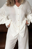Breathable Ruffled V-Neck Long Sleeve Top and Pants Set 