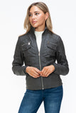 YMI Removable Faux Layered Multi-Pocket Jacket with Fuzzy Hood 