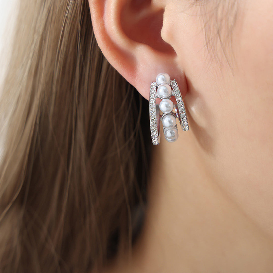 Pearl Titanium Steel C-Hoop Earrings 
