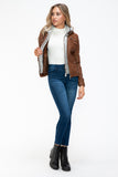 YMI Removable Faux Layered Multi-Pocket Jacket with Fuzzy Hood 