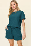 Double Take Full Size Texture Short Sleeve T-Shirt and Drawstring Shorts Set 