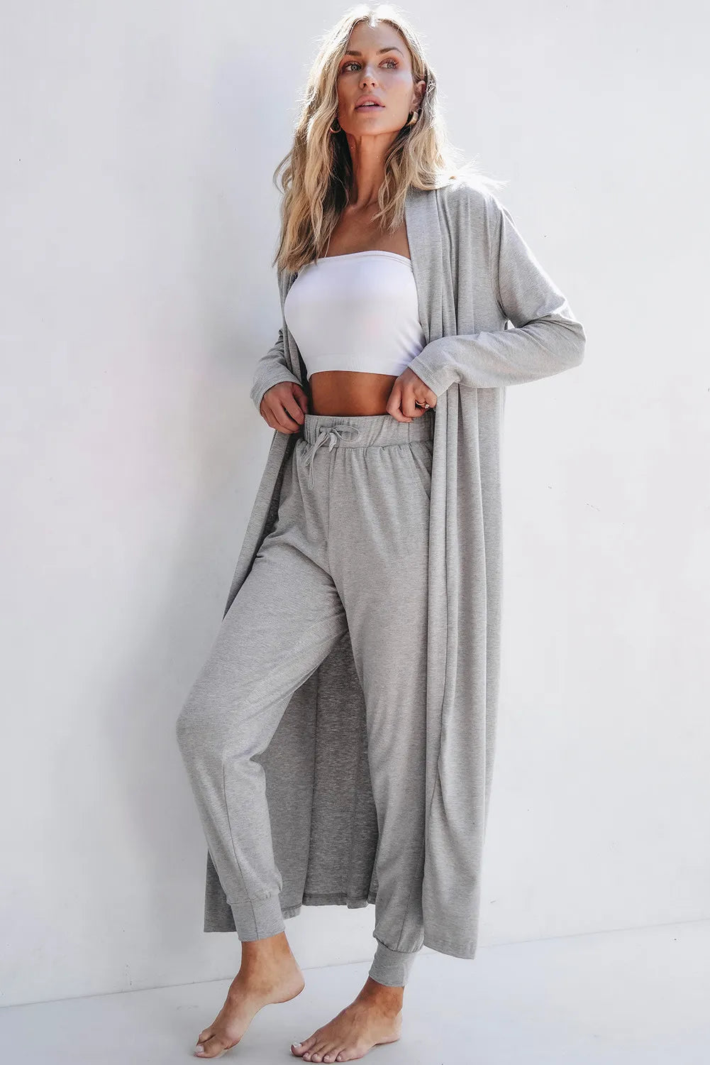 Open Front Long Sleeve Cardigan and Pants Lounge Set Lingerie & Nightwear
