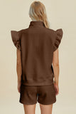 Double Take Full Size Texture Flounce Sleeve Top and Shorts Set 