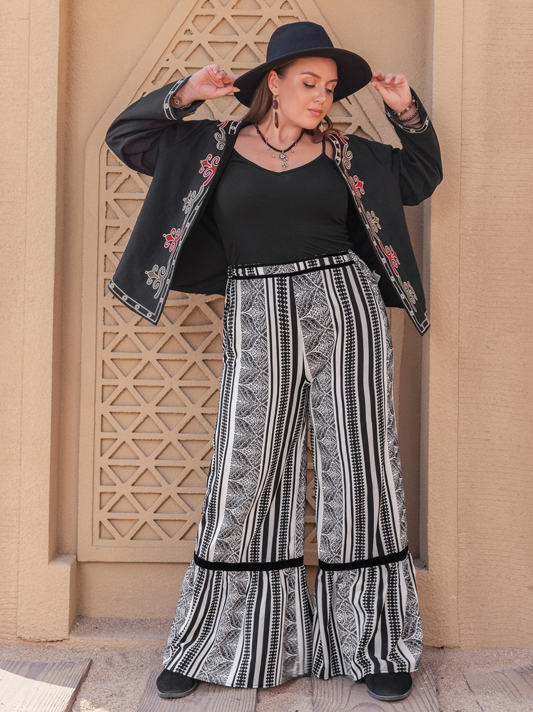 Plus Size Printed Wide Leg Pants 