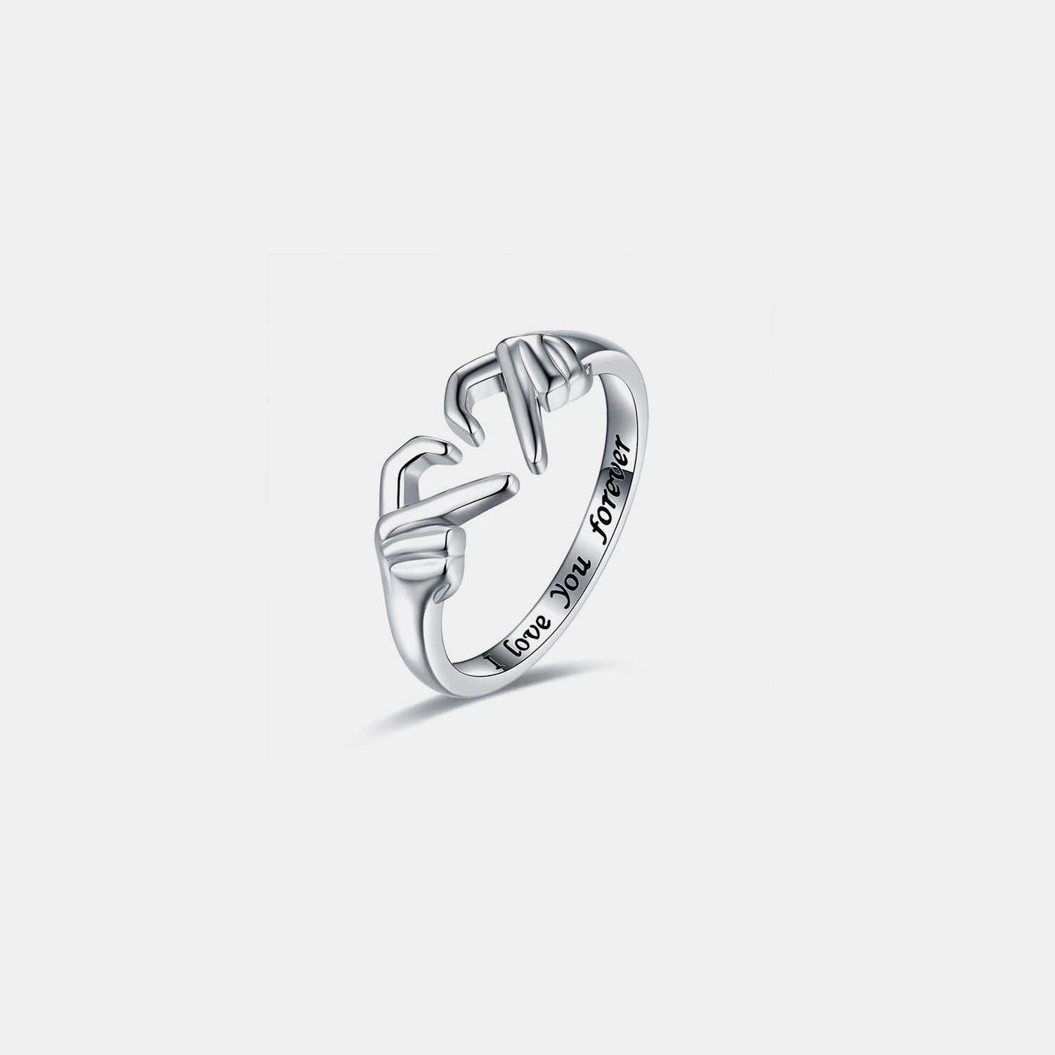 Hand Heart Shape 925 Sterling Silver Open Ring 