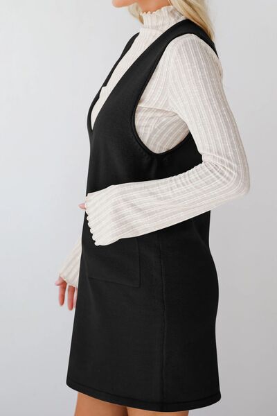 Lovelet Pocketed V-Neck Mini Sweater Overall Dress Dresses