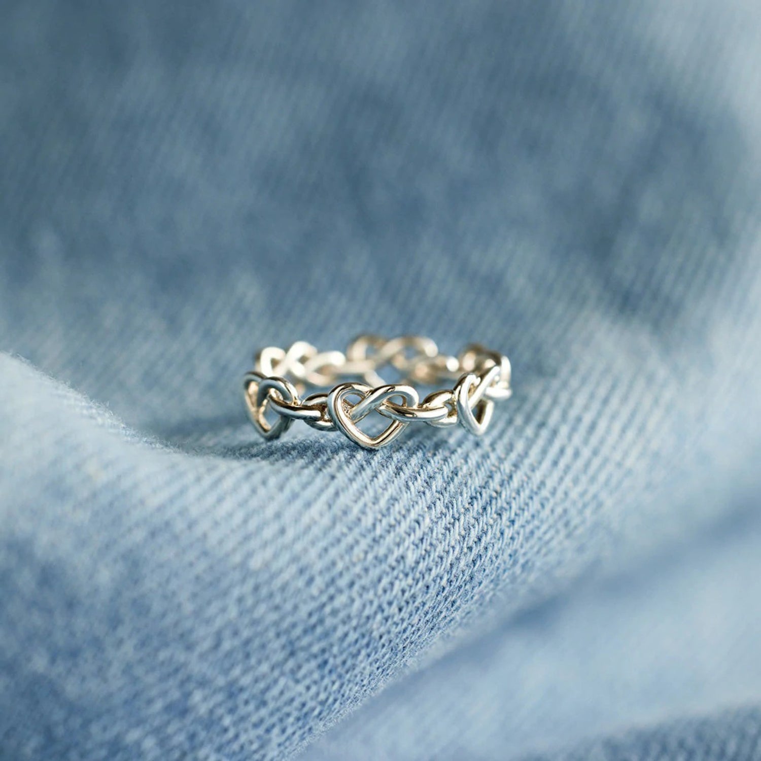 Knotted Hearts 925 Sterling Silver Open Ring 