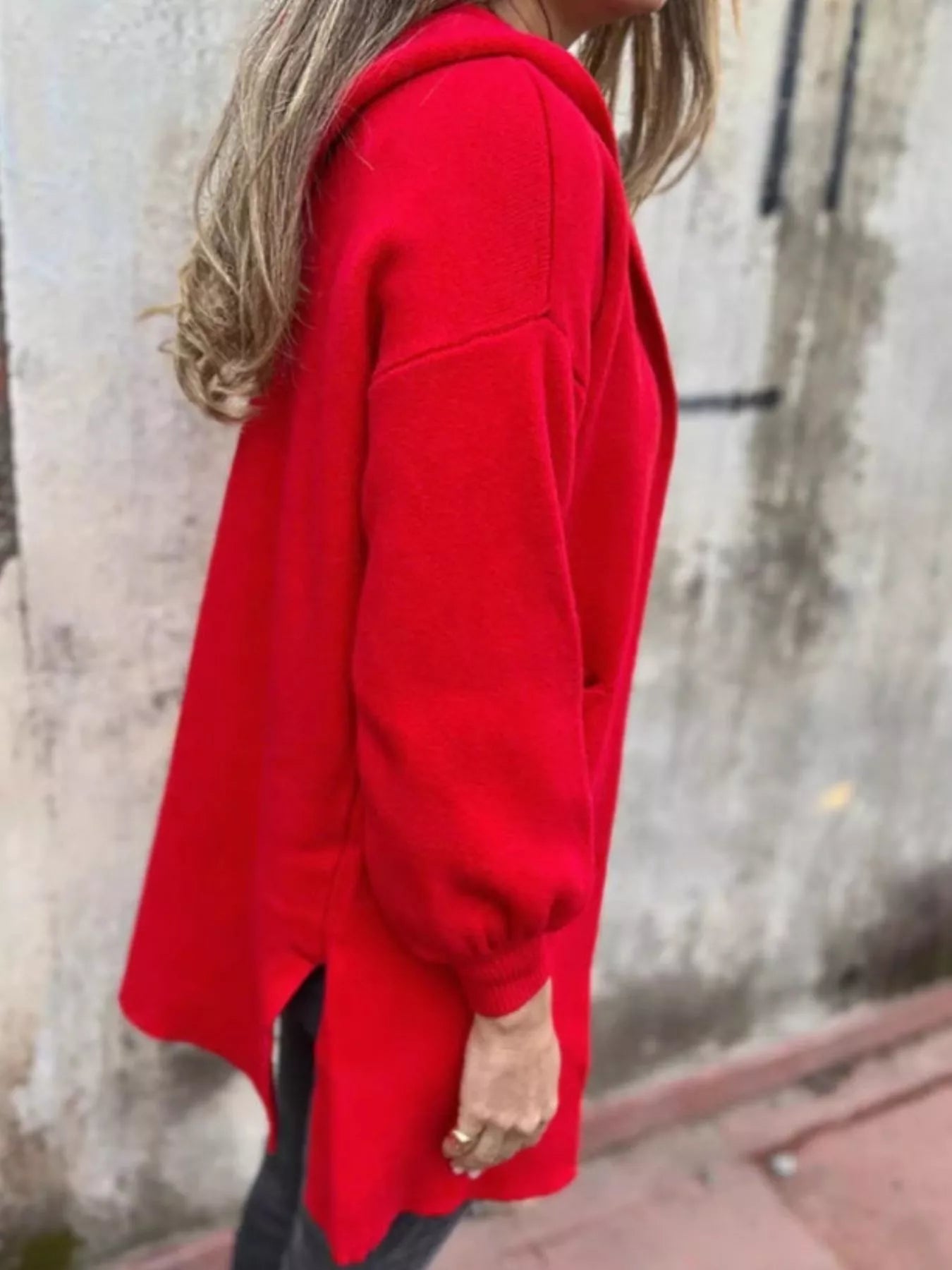 Full Size Open Front Drop Shoulder Hooded Cardigan Plus Size 