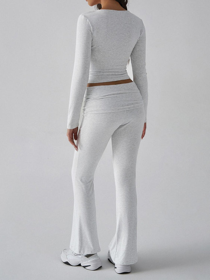 Devine Square Neck Long Sleeve Top and Pants Set 