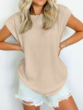 Lovelet Textured Round Neck Cap Sleeve Blouse 