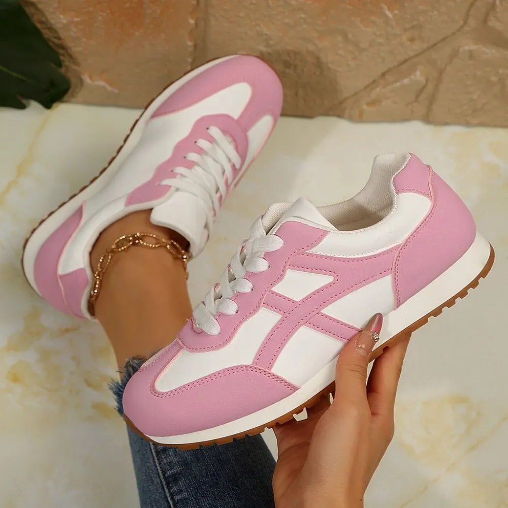 Contrast Lace Up Round Toe Sneakers 