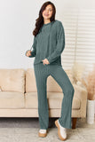 Basic Bae Full Size Ribbed Drawstring Hooded Top and Straight Pants Set 