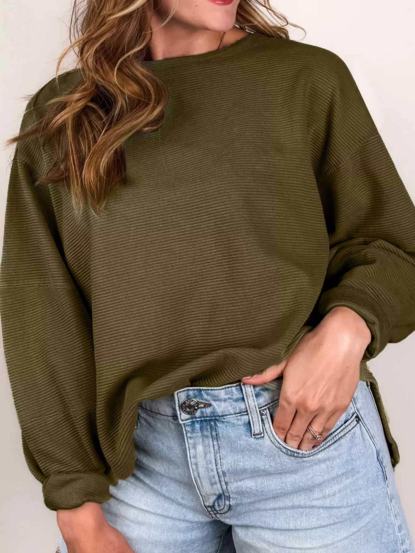 Ribbed Knit Oversized Sweatshirt 