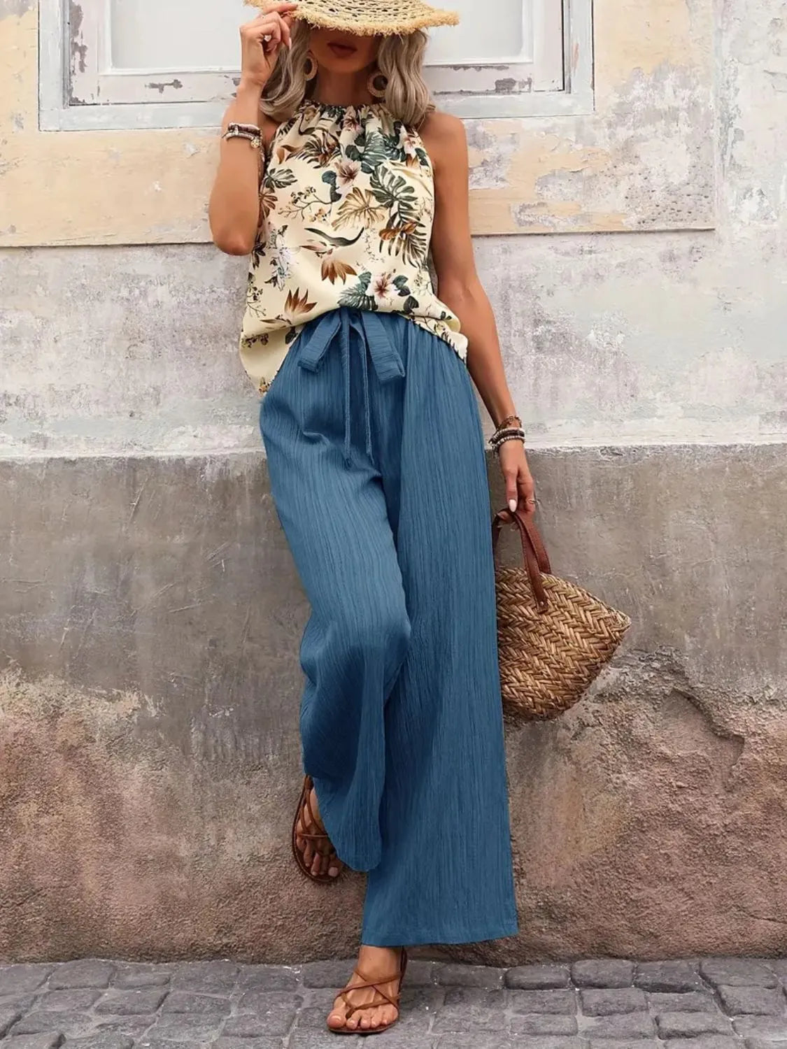 Printed Tank Top and Wide Leg Pants Set Two Piece Dresses