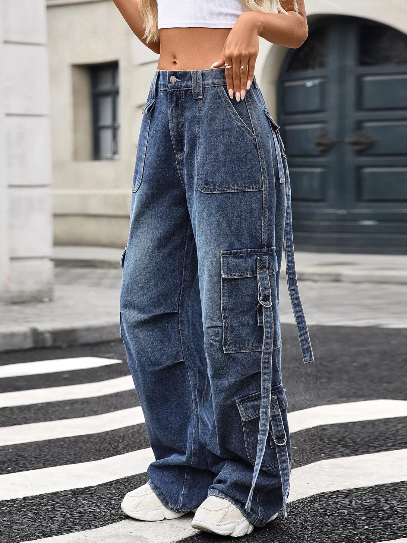 Wide Leg Cargo Jeans 