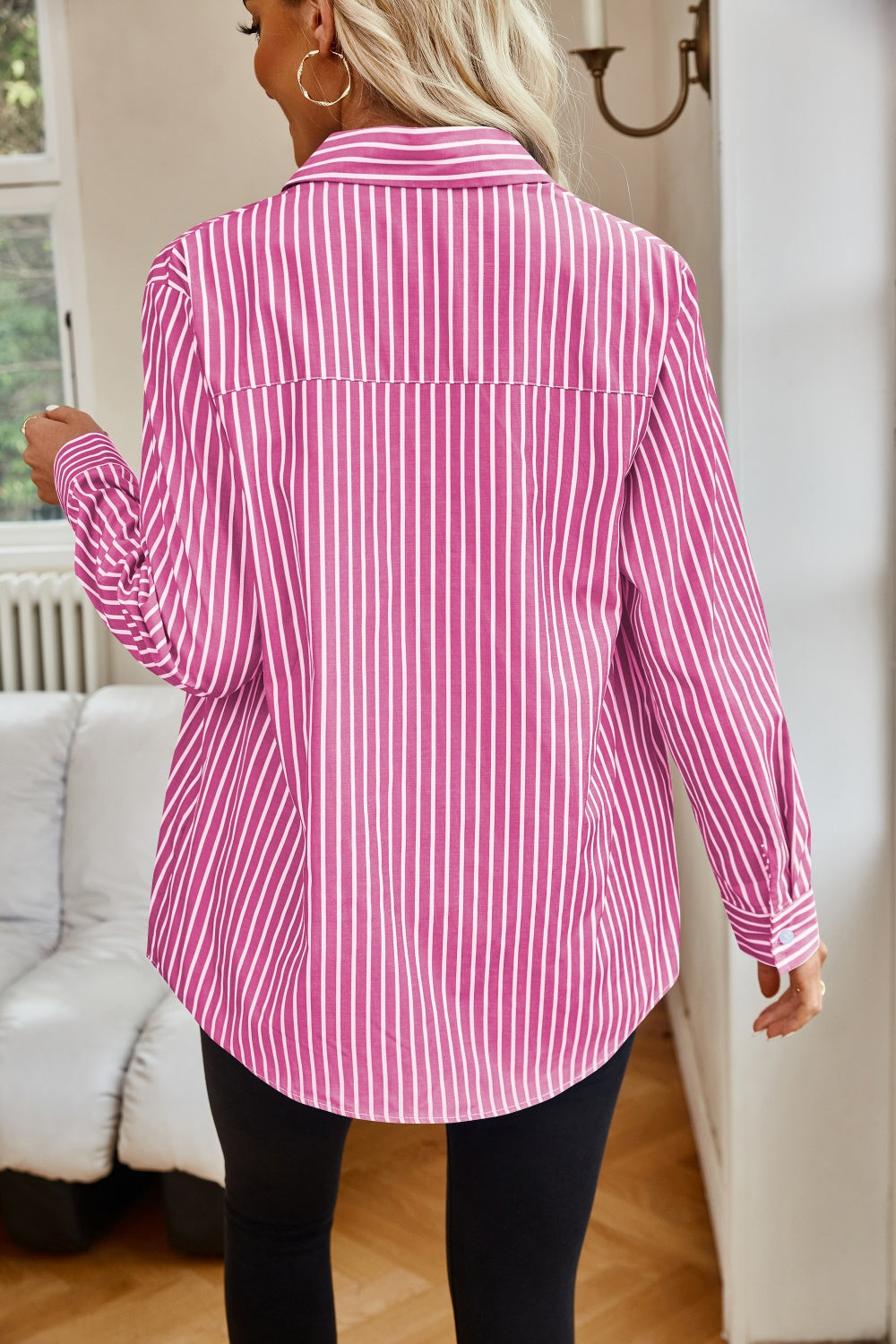 Lovelet Striped Button Up Long Sleeve Shirt 