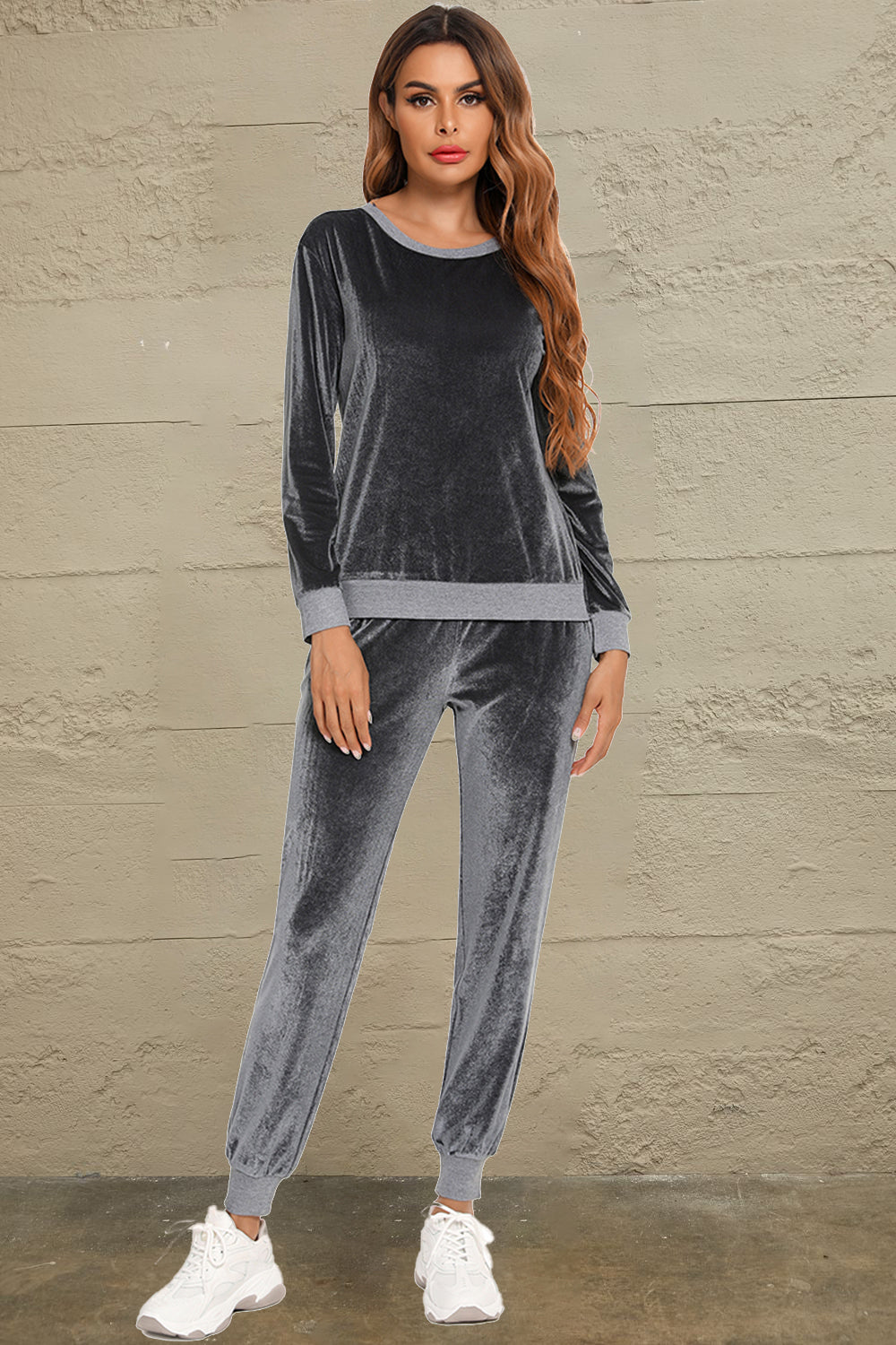 Round Neck Long Sleeve Loungewear Set with Pockets Lingerie & Nightwear