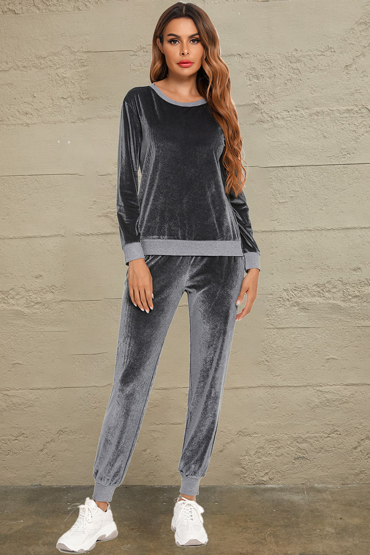 Round Neck Long Sleeve Loungewear Set with Pockets Lingerie & Nightwear