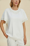 Double Take Full Size Pearl Detail Round Neck Top and Pants Set 