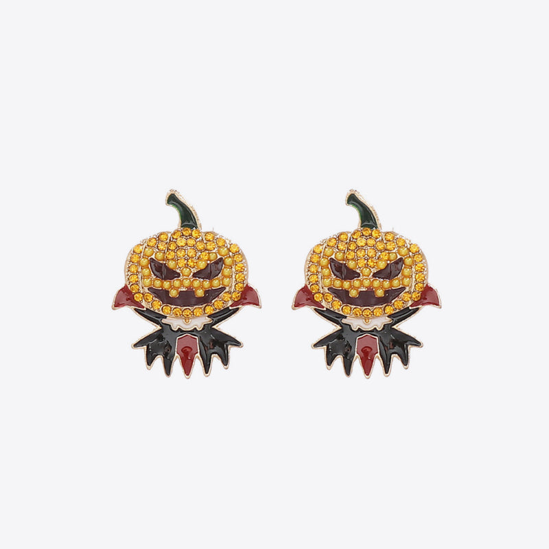 Demon Pumpkin Rhinestone Alloy Earrings 