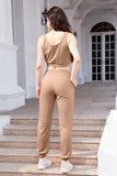 Waffle-Knit Cropped Tank and Drawstring Pants Set 