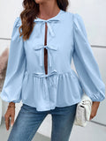 Ivy Lane Peplum Tied Long Sleeve Blouse 