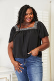 Honey Contrast Square Neck Puff Sleeve Blouse 