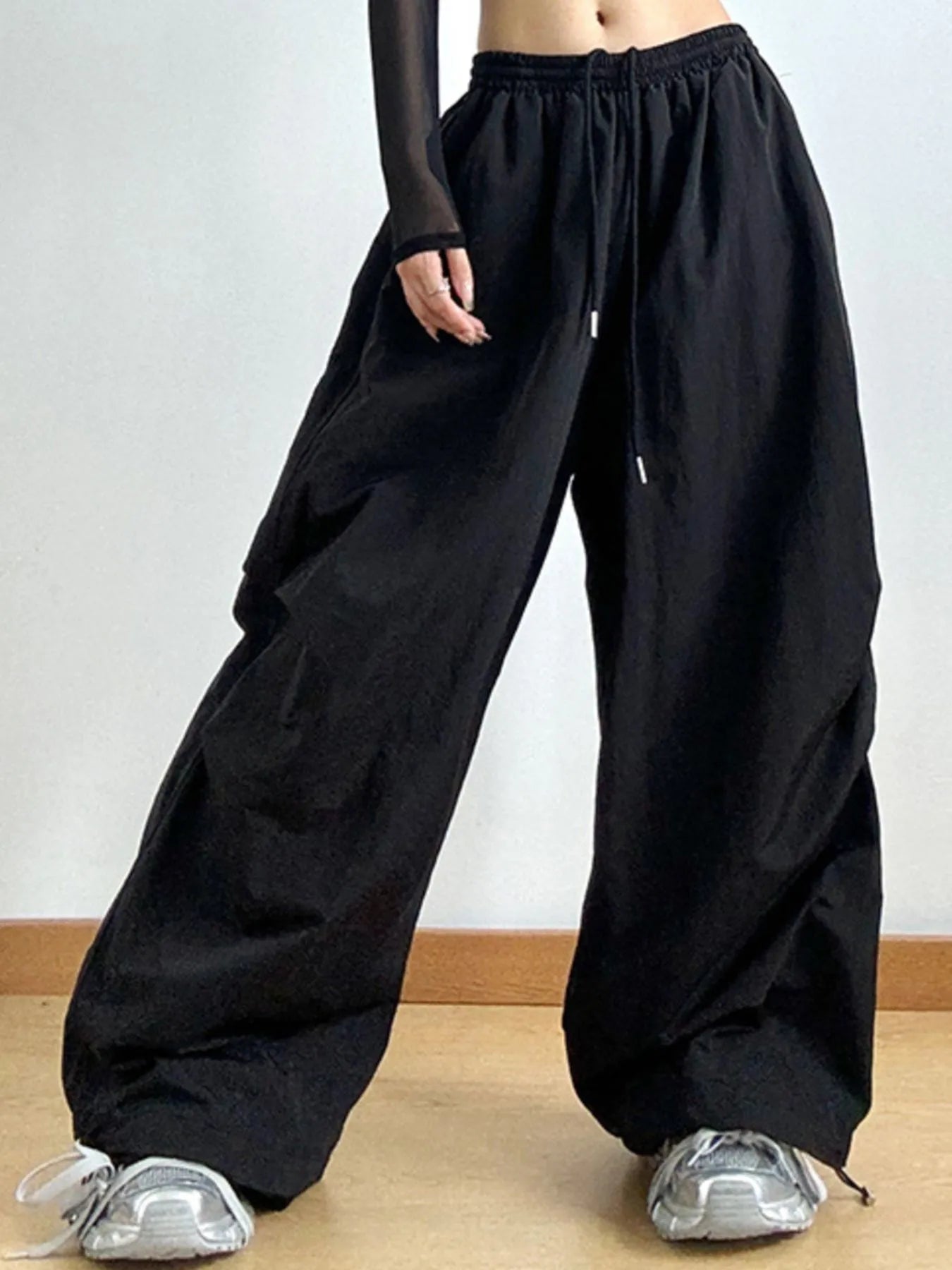 Drawstring Wide Leg Cargo Pants 